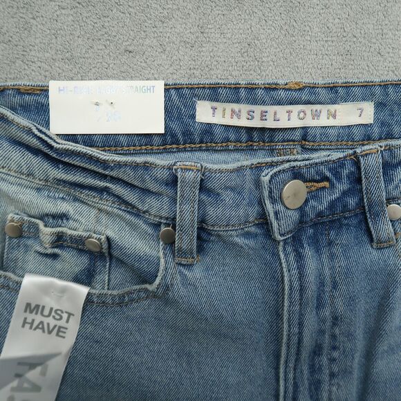 TinselTown Jeans Women's 7 High-Rise Baggy Straight 32.5" Inseam Distressed NWT - Picture 7 of 15
